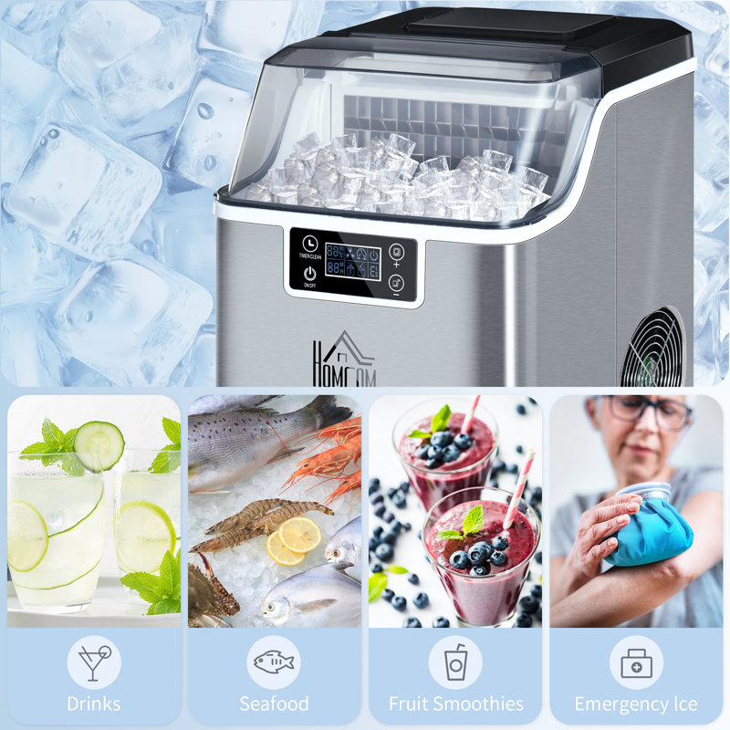 HOMCOM Ice Maker Machine Counter Top Ice Cube Maker, Silver