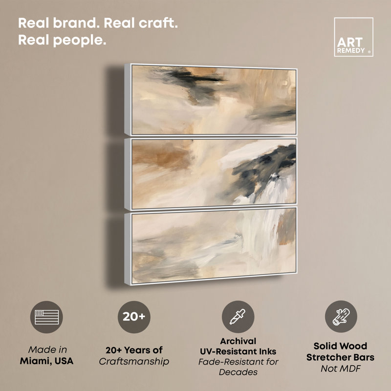 Ensemble de décoration murale bohème Desert Gale III sur toile encadrée par Art Remedy, cadre blanc, 48 x 20, White Frame