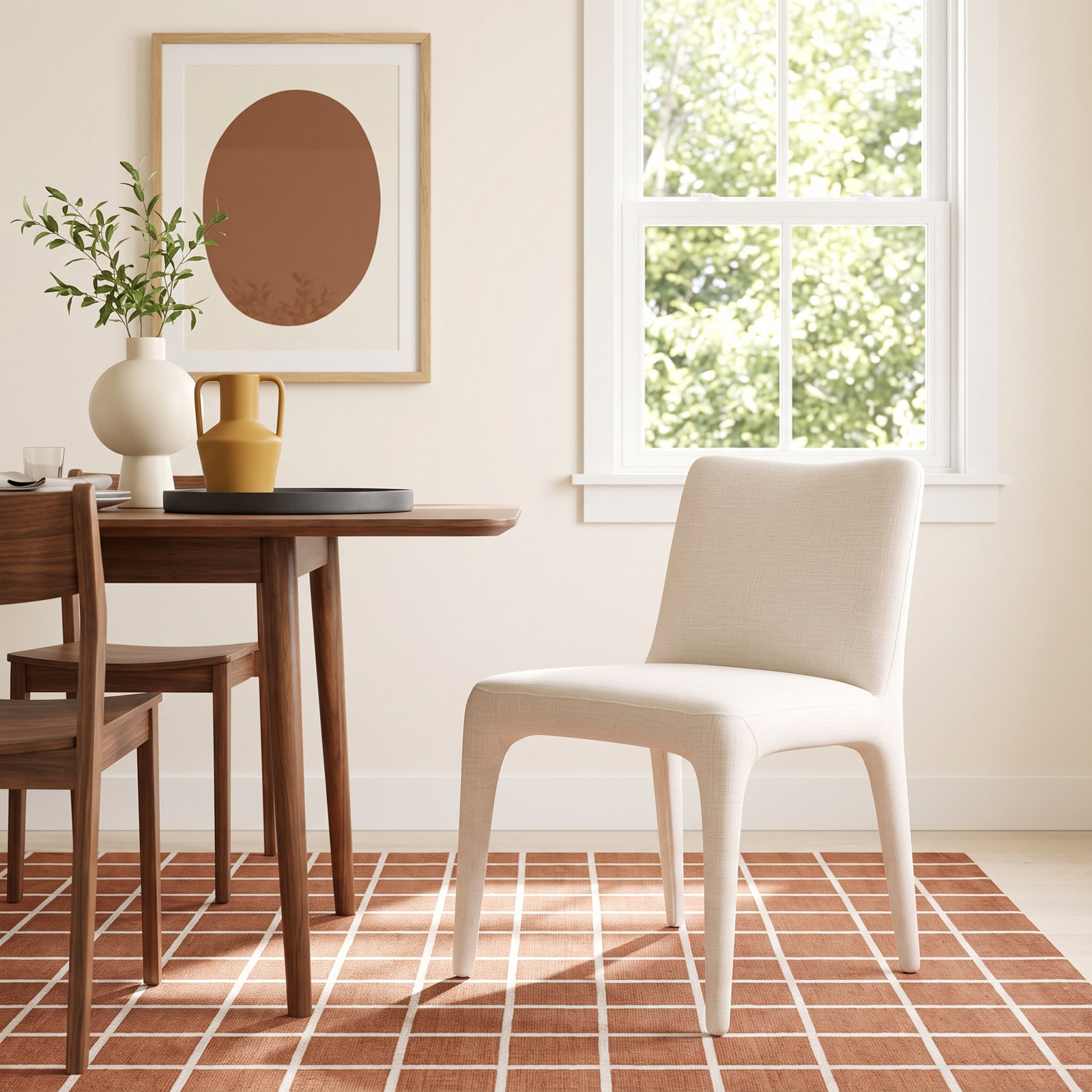 Keavy Genuine Leather Dining Chair, Mixt Linen Natural