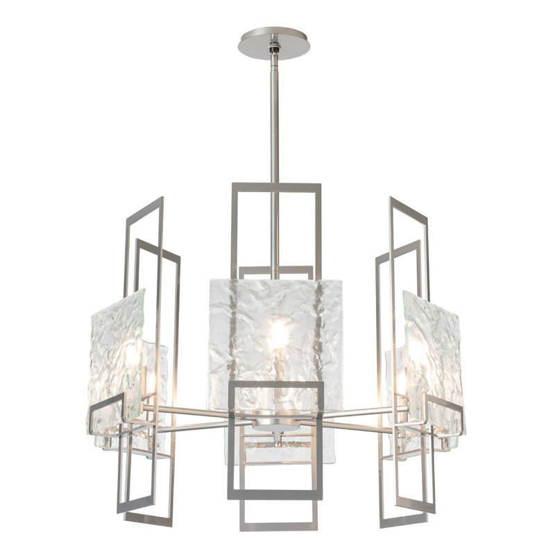 Geo Pendant - 6-Light - Vintage Platinum - Frosted Glass, Clear Glass, Sterling