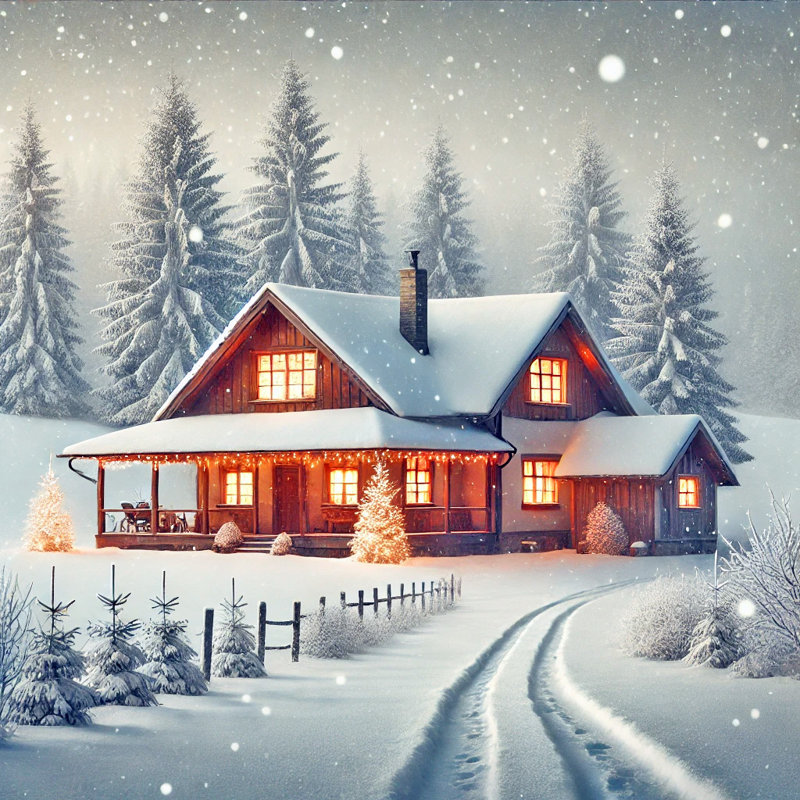 «Festive Cabin Glow: Winter Wonderland», art sur toile tendue, H 30 po x l 30 po x P 1,5 po