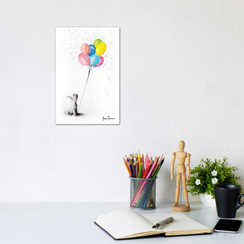 The French Bulldog And The Balloons by Ashvin Harrison - Wrapped Canvas Print, 20.32 cm H x 30.48 cm W