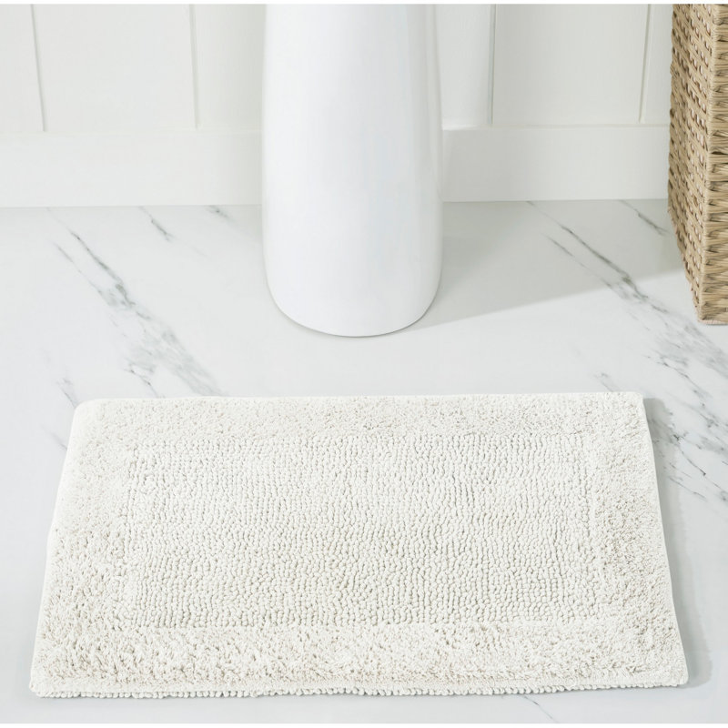 Tapis pour salle de bain réversible 100% coton touffeté de qualité supérieure Jasmyne, Rectangle 17 po x 24 po, Ivoire ivoire
