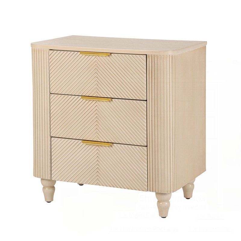 Table de chevet 3 tiroirs Mid-Century, Champagne