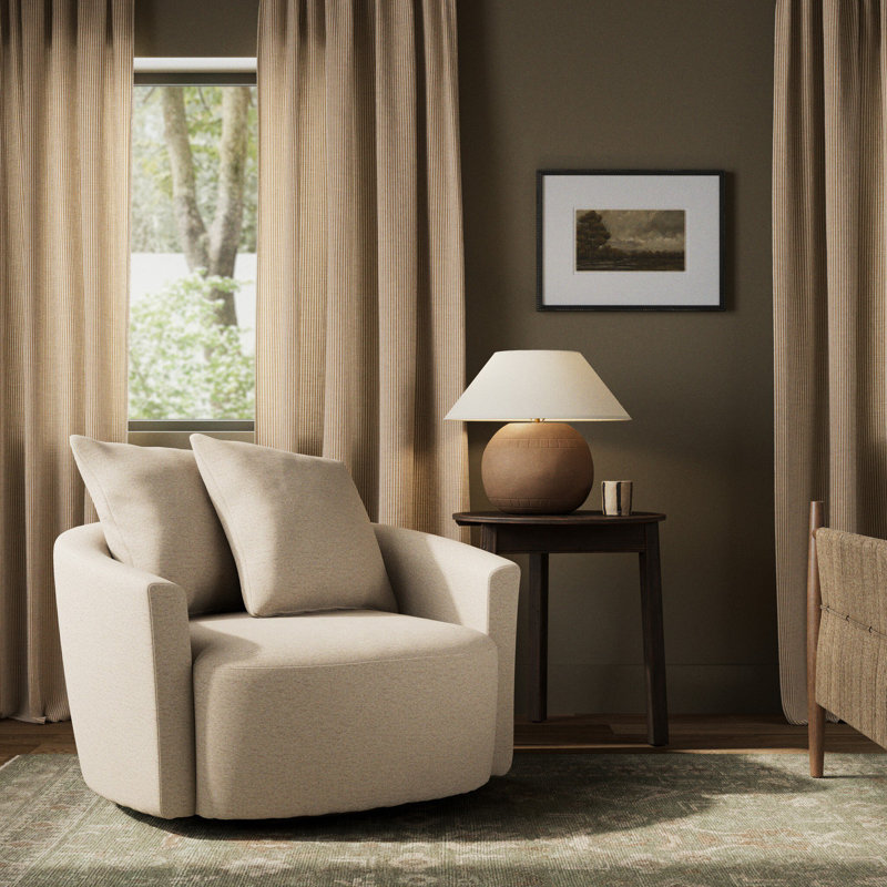 Kiyarna 42" W Polyester Swivel Armchair, Nomad Snow Crypton Performance Chenille