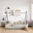 Twin Tent-shaped Floor Bed,Teepee Bed with Guardrails,Slats and Door-701374927