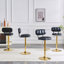 Ensemble de 2 tabourets de bar modernes à hauteur réglable, tabourets revêtus de cuir polyuréthane noir avec base et repose-pieds en métal doré pour îlot de cuisine, bar personnel et salle de jeux-321745486-321745480