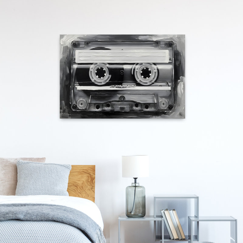Cassette, art abstrait classique contemporain avec fleur de chat, H 36 po x l 24 po