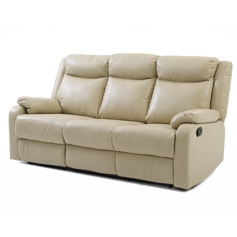 Boston 76'' Faux Leather Reclining Sofa, Putty Faux Leather