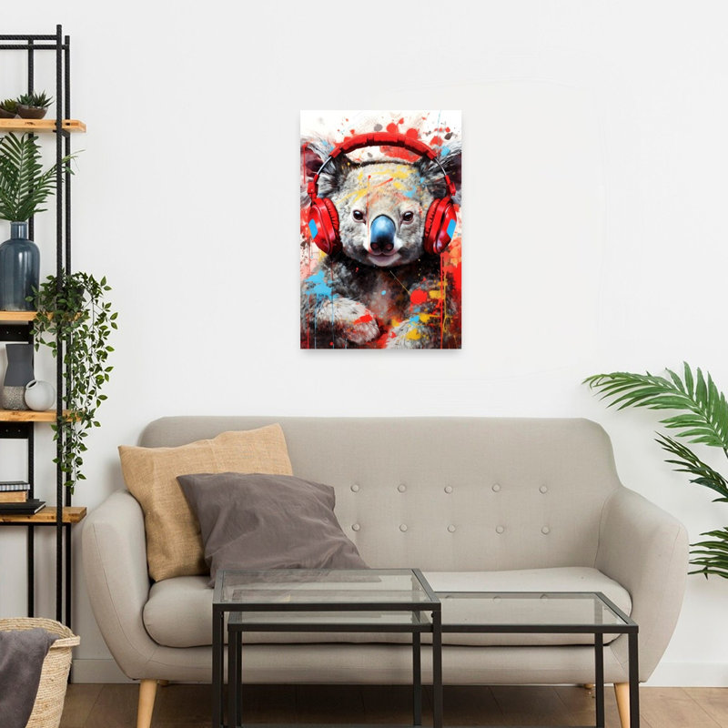 Colorful Koala Headphones Contemporary Koala Wall Art Print 1 Piece Wrapped Canvas Wall Art, 60.96cm H x 40.64cm W