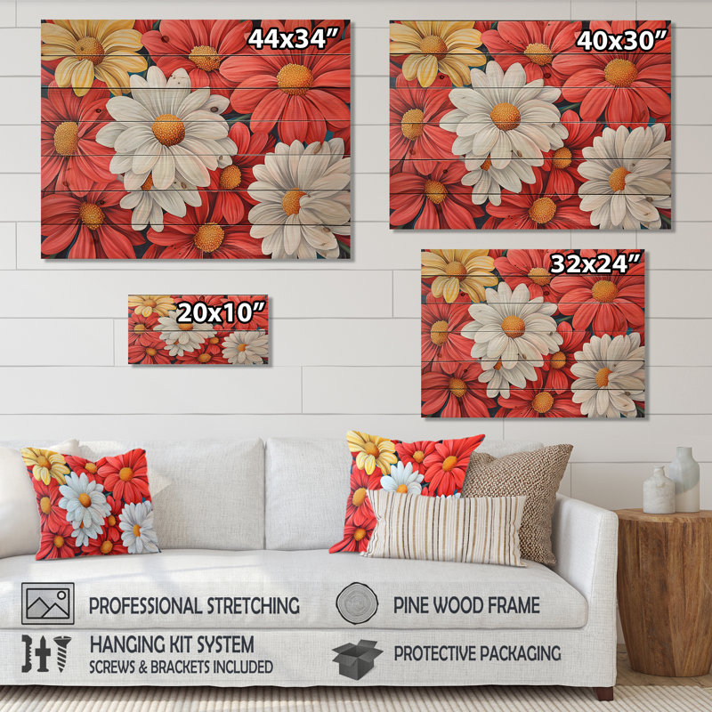 Automne marguerite de jardin charme II - marguerites impression sur bois blanc sur bois de pin naturel