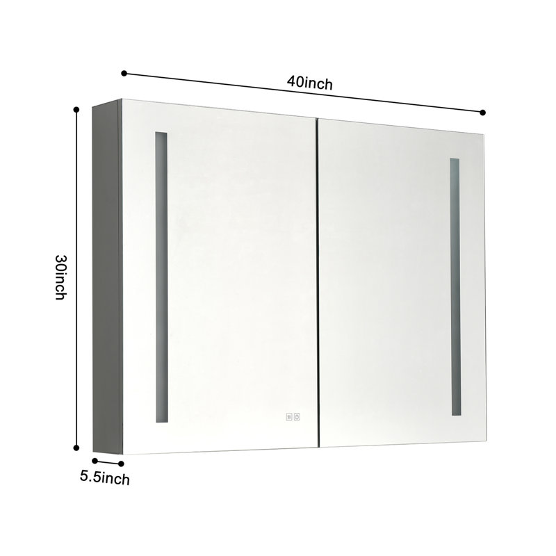 40In. W X 30 In. H LED Large Rectangular Aluminum Alloy Surface Mount Medicine Cabinet With Mirror