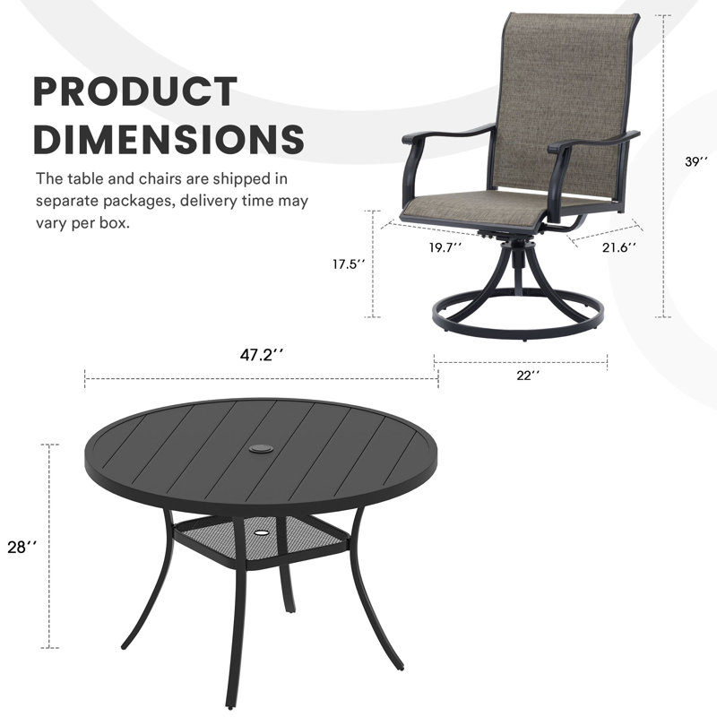 Deval 6 - Person Patio Dining Set with Round Table, Black