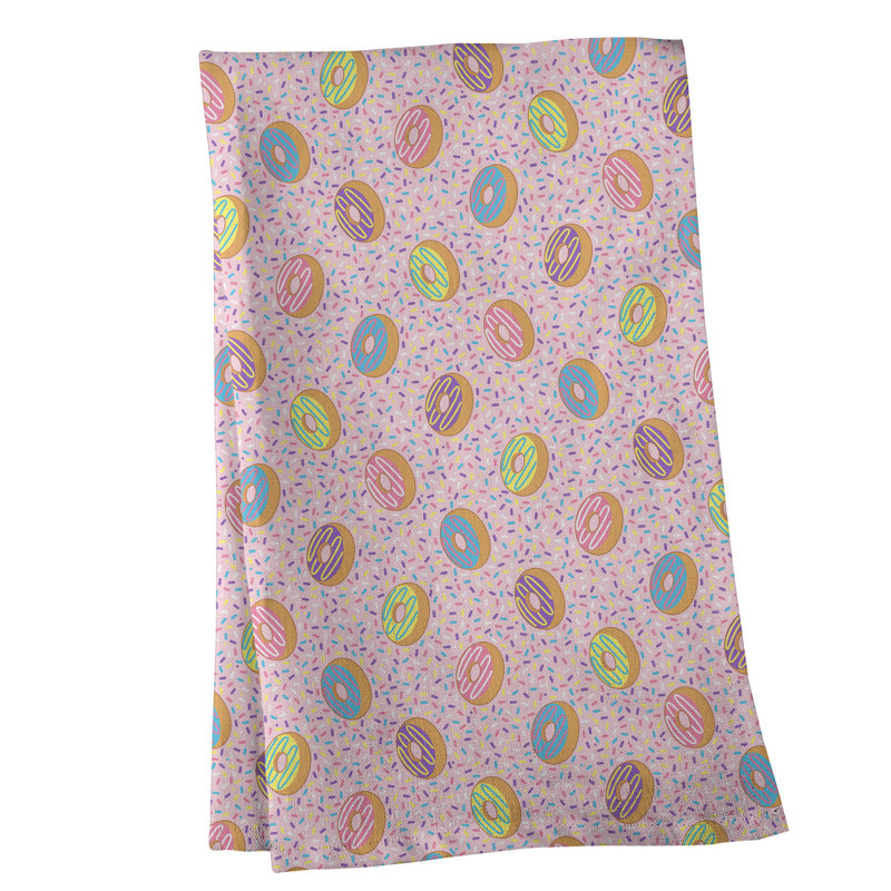 Torchon à motif de beignes, Polyester sergé, Rose / bleu / jaune clair