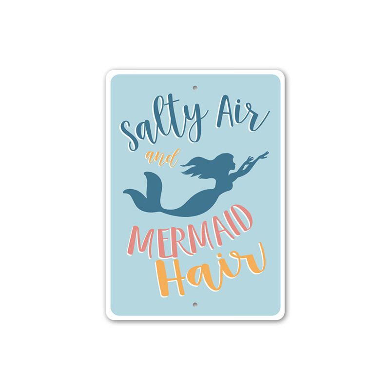 Plaque en aluminium sirène cheveux plage, H 14 po x l 10 po x P 0,04 po