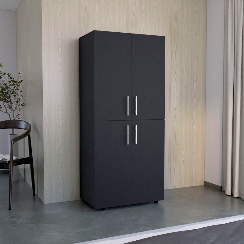 Armoire armoire H 70 po, portes doubles, 6 tablettes, 2 tiges de suspension, Noir
