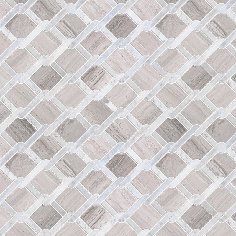 Wooden Beige 12.01 in. x 12.01 in. Geometric Polished Marble Mosaic Tile