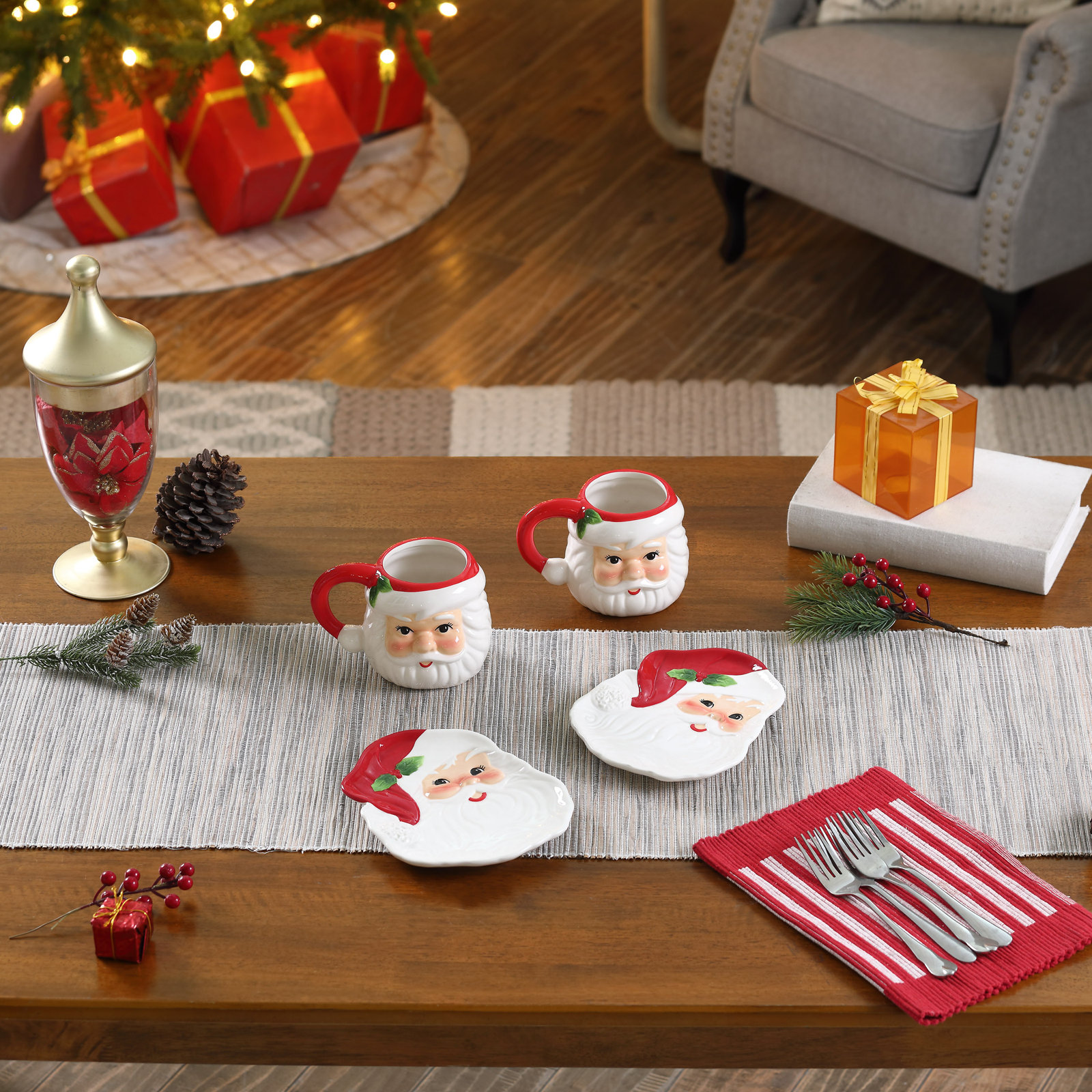 Nostalgic 20 oz. Santa Mugs and 8 in. Santa Plates - Set of 4