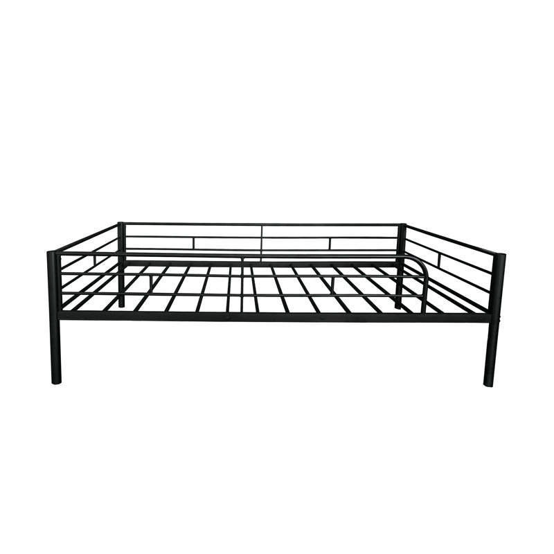 Lit superposé simple avec lit gigogne, fabrication en acier noir, détachable à deux lits, espace et soutien efficace et solide, solution sans sommier tapissier, encombrant