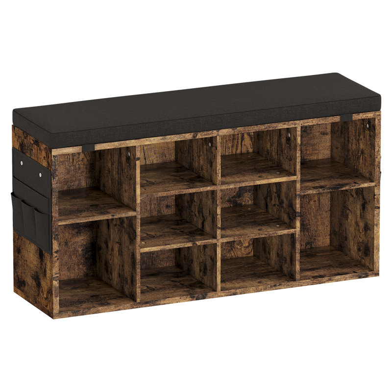 10 Cubbies Shoe Storage Bench With Adjustable Shelves