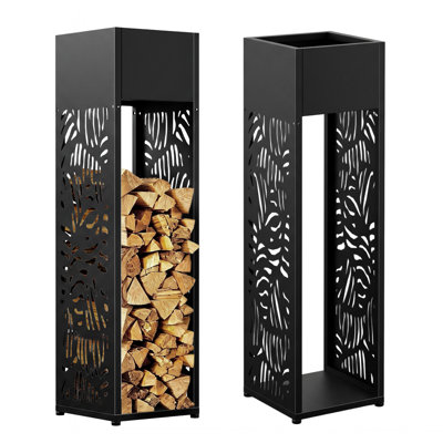 Tropical Design Galvanized Steel Indoor/Outdoor Firewood Log Rack with Integrated Top Planter Box, 43.3" Tall