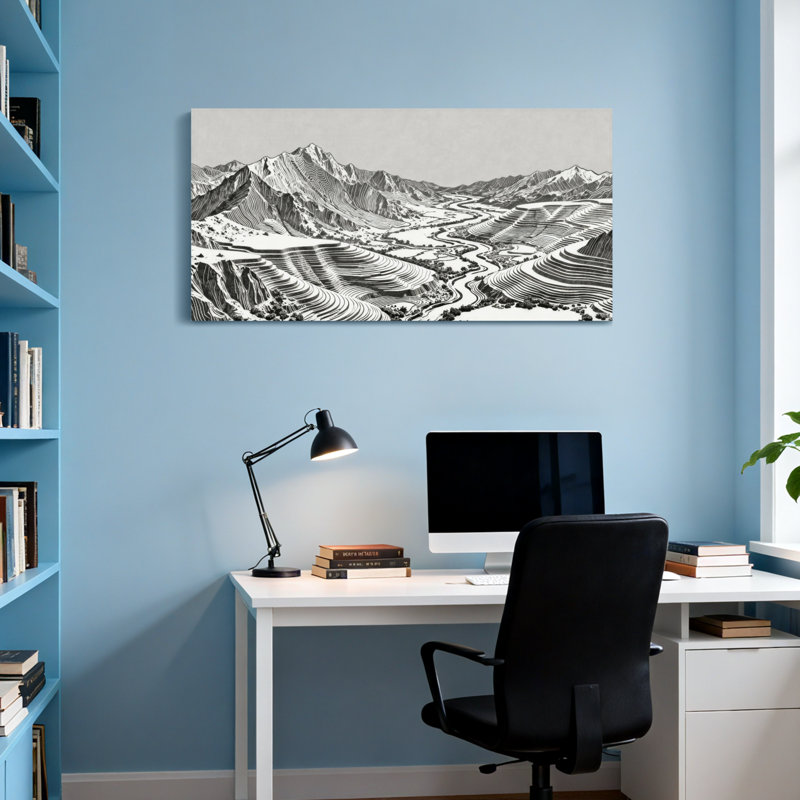 «Fashion Mountain Valley River», croquis de paysage, H 16 po x l 32 po