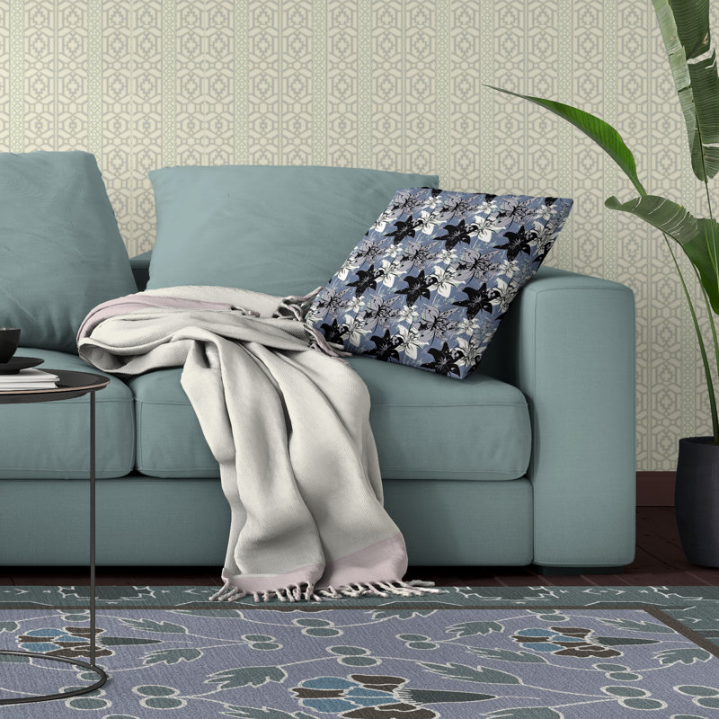 Coussin décoratif carré Lily, Bleu / Noir, H 16 po x l 16 po