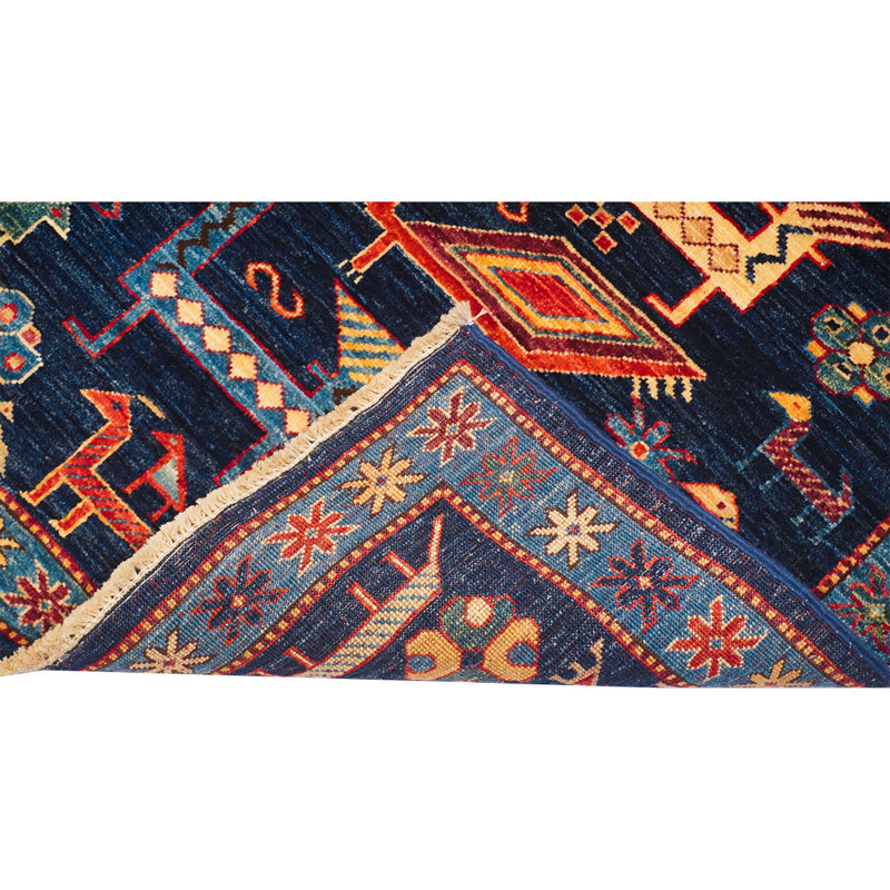 Tapis bleu noué à la main de haute qualité