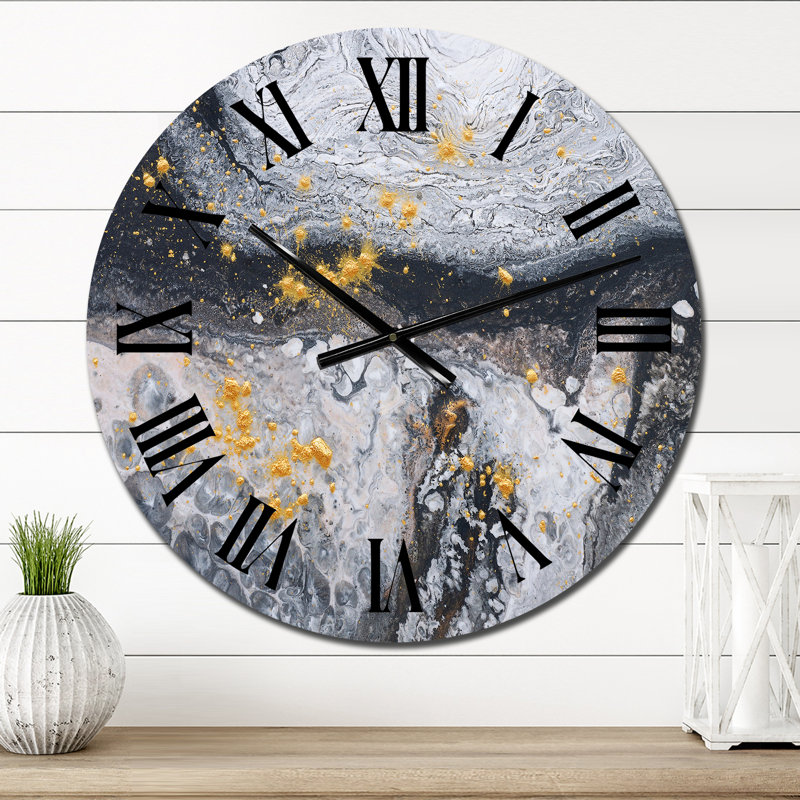 Horloge murale moderne en or noir et marbre blanc, Surdimensionné