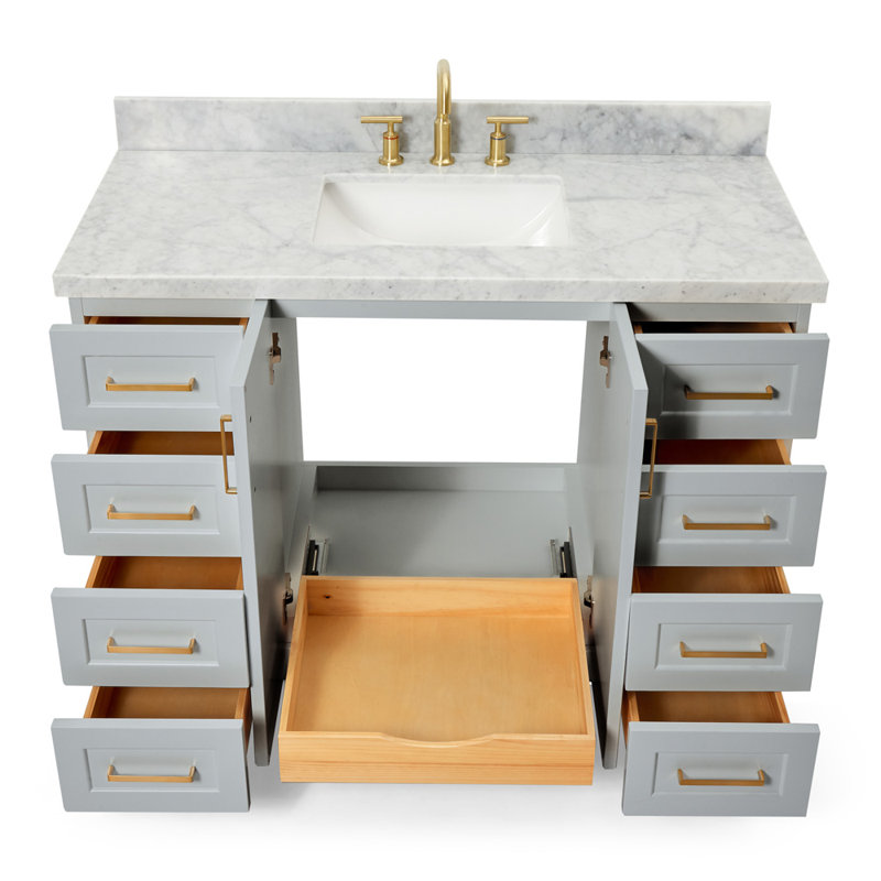 Freitas 48'' Solid Wood Single Bathroom Vanity, Carrara Marble, Gray, Rectangle