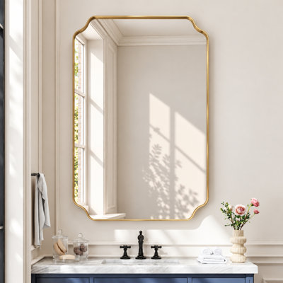 Modern Scalloped Corner Rectangle Bathroom Vanity Wall Mirror with Aluminum Frame