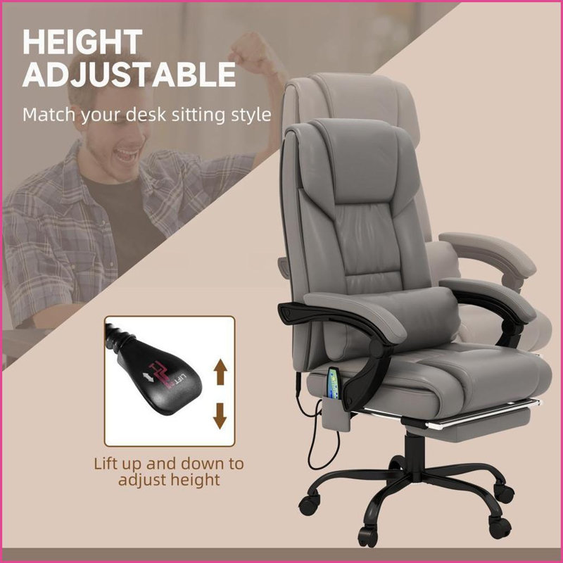 Fauteuil de massage pour massage, vibration à 6 points avec télécommande et amp; Repose-pieds | Similicuir | Gris
