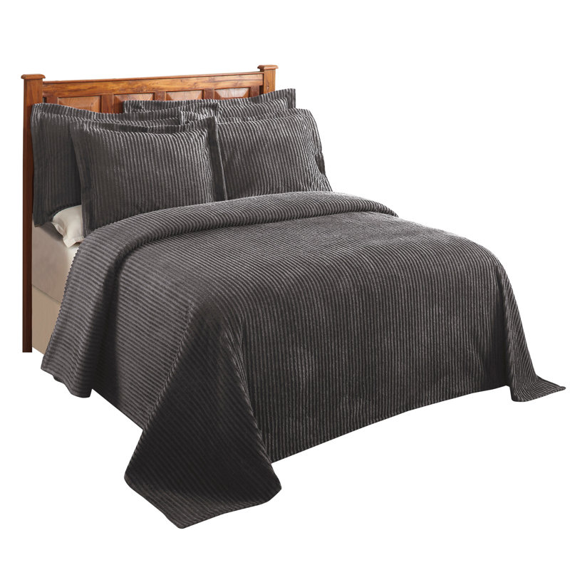 Ensemble de couvre-lit 100% coton Jullian Collection, Couvre-lit grand et 2 taies décoratives, Gris