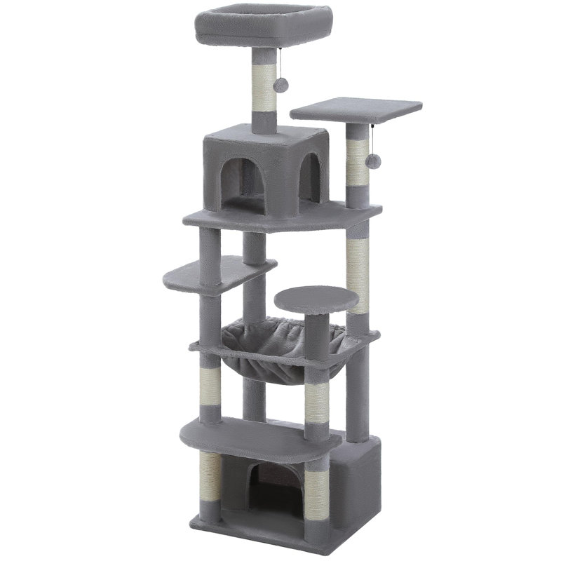 Grand arbre à chat, appartement pour chat avec poteaux à griffer et coussinets recouverts de sisal, aires de repos rembourrées et hamac