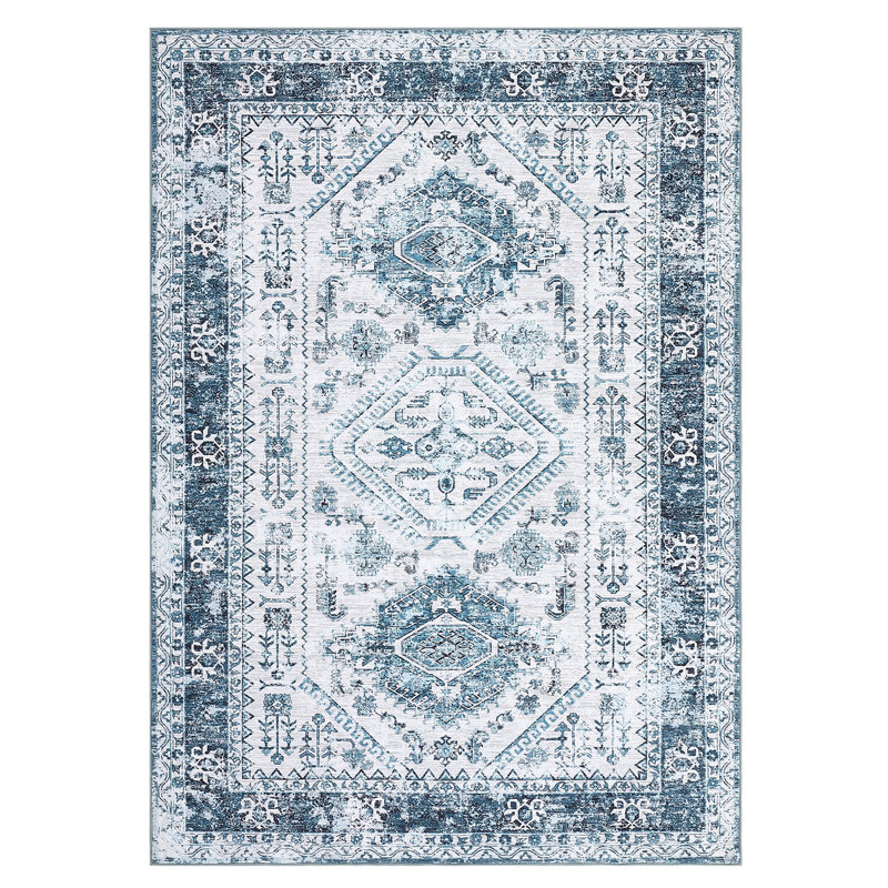 Vintage Floral Distressed Printed Area Rug Machine Washable Non Slip Stain Resistant Bodered Low Pile Ultra Thin Pet Friendly Vacuum Clean Easy To Clean Floor Carpet for Living Room
