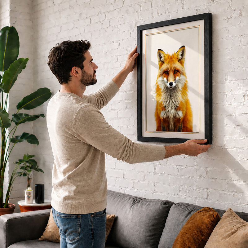 Fox Portrait Boho - Framed Print, A1 - 84.1 x 59.4 cm, Oak