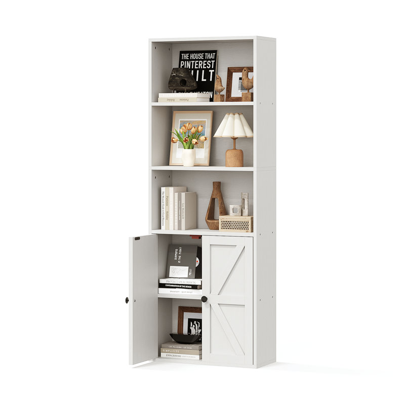 Bibliothèque de rangement avec portes Tiranke, Blanc, (6 tablettes) H 71,2 po x l 21,8 po x P 9,3 po