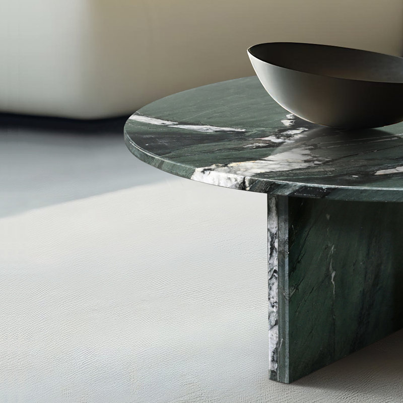 Natural Marble Coffee Table Green, Modern Real Marble Coffee Table 27.6'',Round Center Table For Living Room,Home Decor
