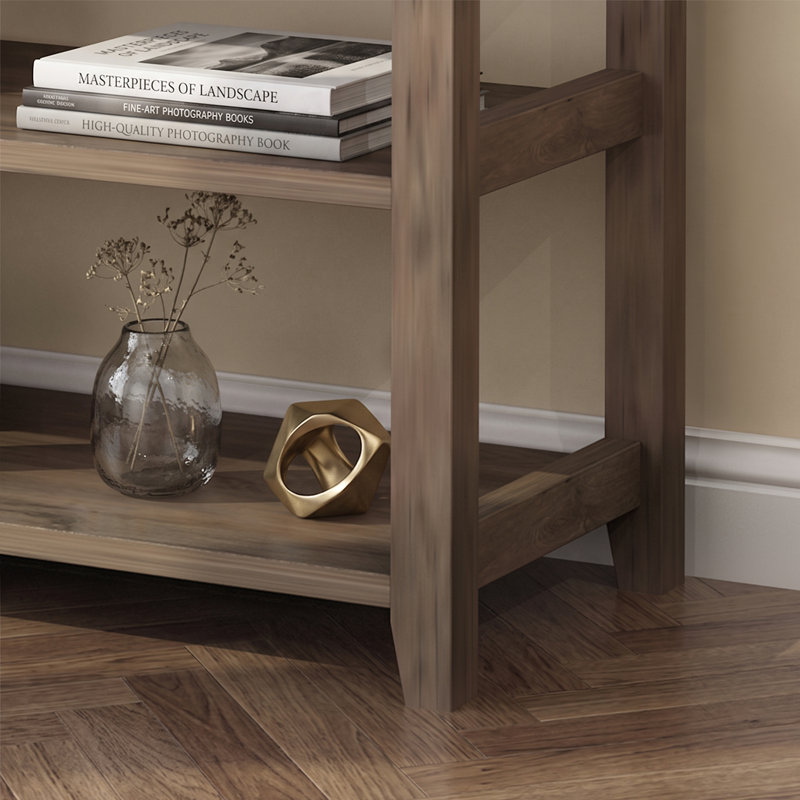 Nibbi 47" Console Table with Wood Frame and Legs, 3 Drawers and 2 Open Shelves Gray, Washed Brown