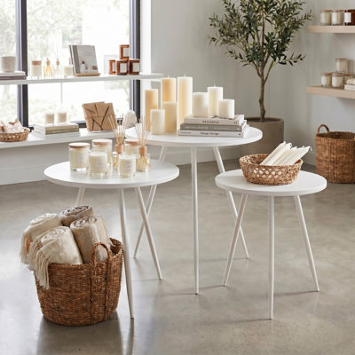 White Round Metal Side Tables - Set of 3