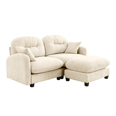 Cloud Sectional L-Shaped Couch With Ottoman,Soft Chenille Fabric,Tufted Cushion Backrest Design  High-Density Foam,Fits Bedrooms Living Rooms Reading Nooks