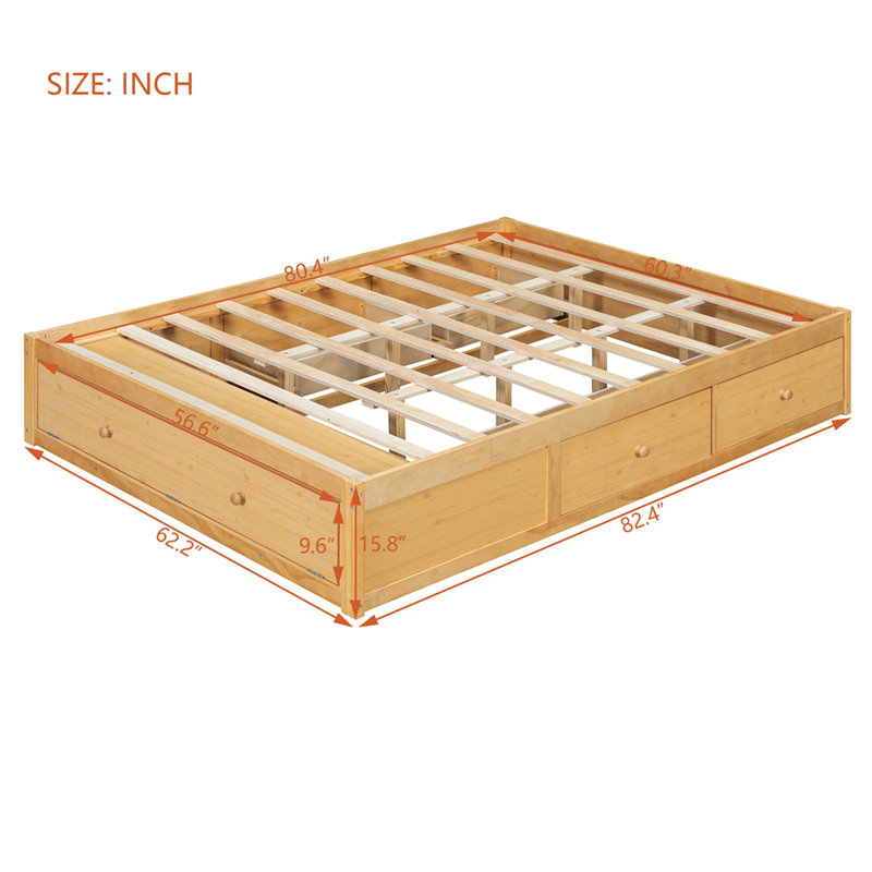 Queen Size Platform Bed Frame with 4 Storage Drawers and Hydraulic Lift Footboard Storage, No Headboard, Modern Space-Saving Design