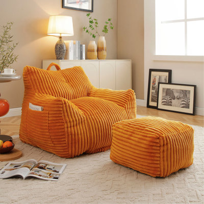 Fauteuil à billes en peluche pour adultes avec accoudoirs et repose-pieds Giant