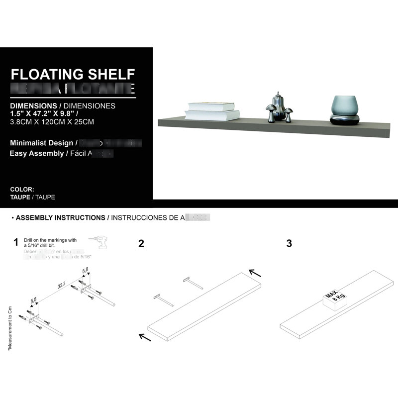 Floating Taupe Shelf For Primary Living Space - Comes With Installation Accessories Quick Ideal Home Decoration And Organization