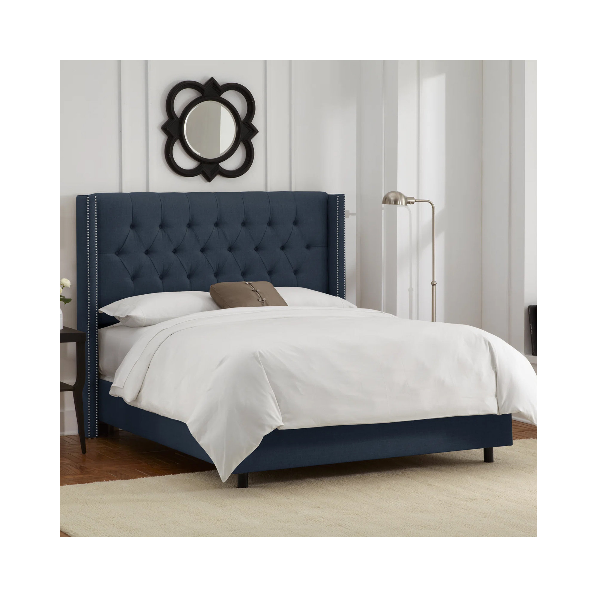 Breckin Upholstered Wingback Bed, Classic Navy Linen, King