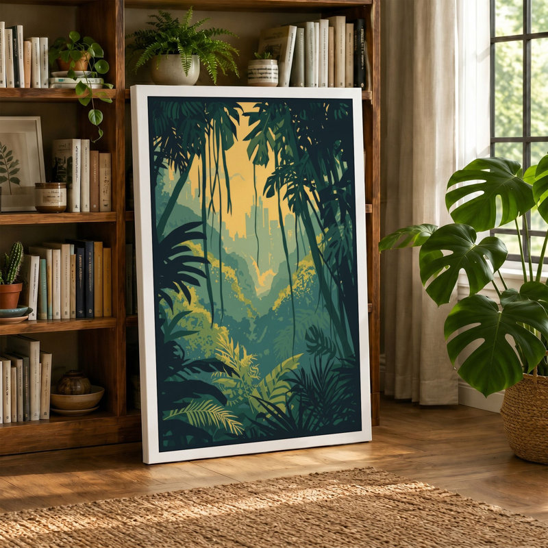 Jungle Paradise Tropical - Wrapped Canvas, 36x24 - 91.4 x 61.0 cm, Teal Border