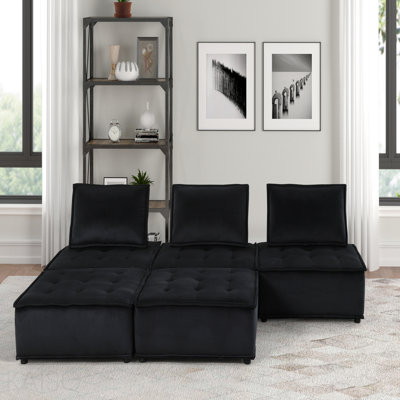 Canapé modulaire Basic, repose-pieds 120 po en velours 5 pièces Basic