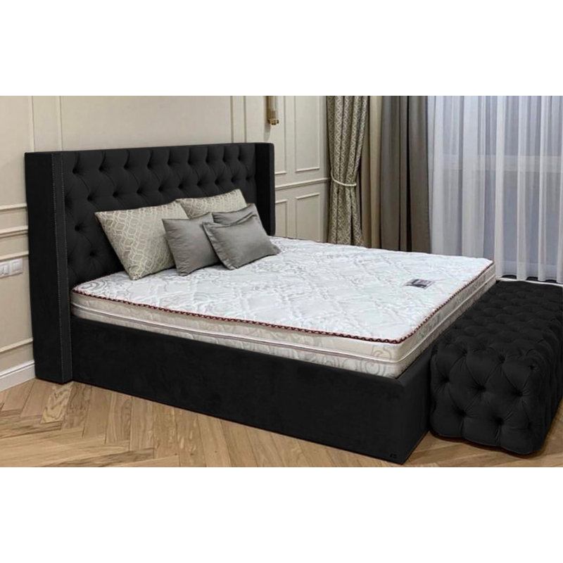 Upholstered Ottoman Storage Bed, Black, Super King (6')