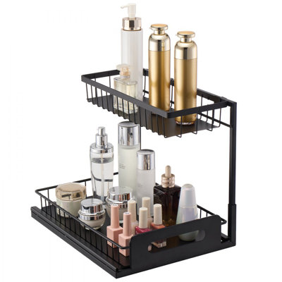 2 Tier Pull Out Cabinet Organizer(10.7"W x 14.2"D ), 12.5"Wx15.5"Dx13"H Install Size for Cabinet, Under Sink Organizer and Storage, Slide Out Drawer Cabinet Organizer, Wire Basket Sliding Shelf