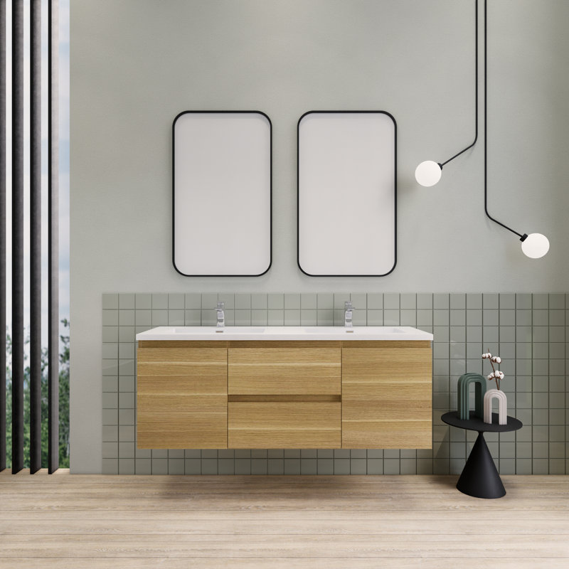 Meuble-lavabo double 60 po Alcester Ivy Bronx, Chêne blanc